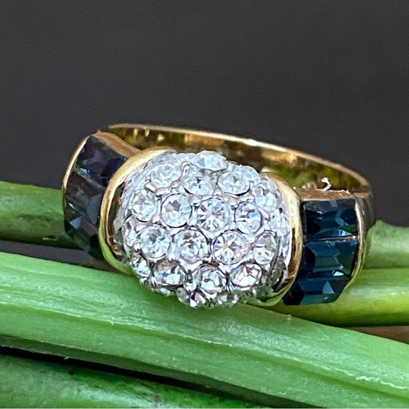 Vintage CZ Stone with Blue Baguette Gold-plated Ring Size 9 - Picture 1 of 14